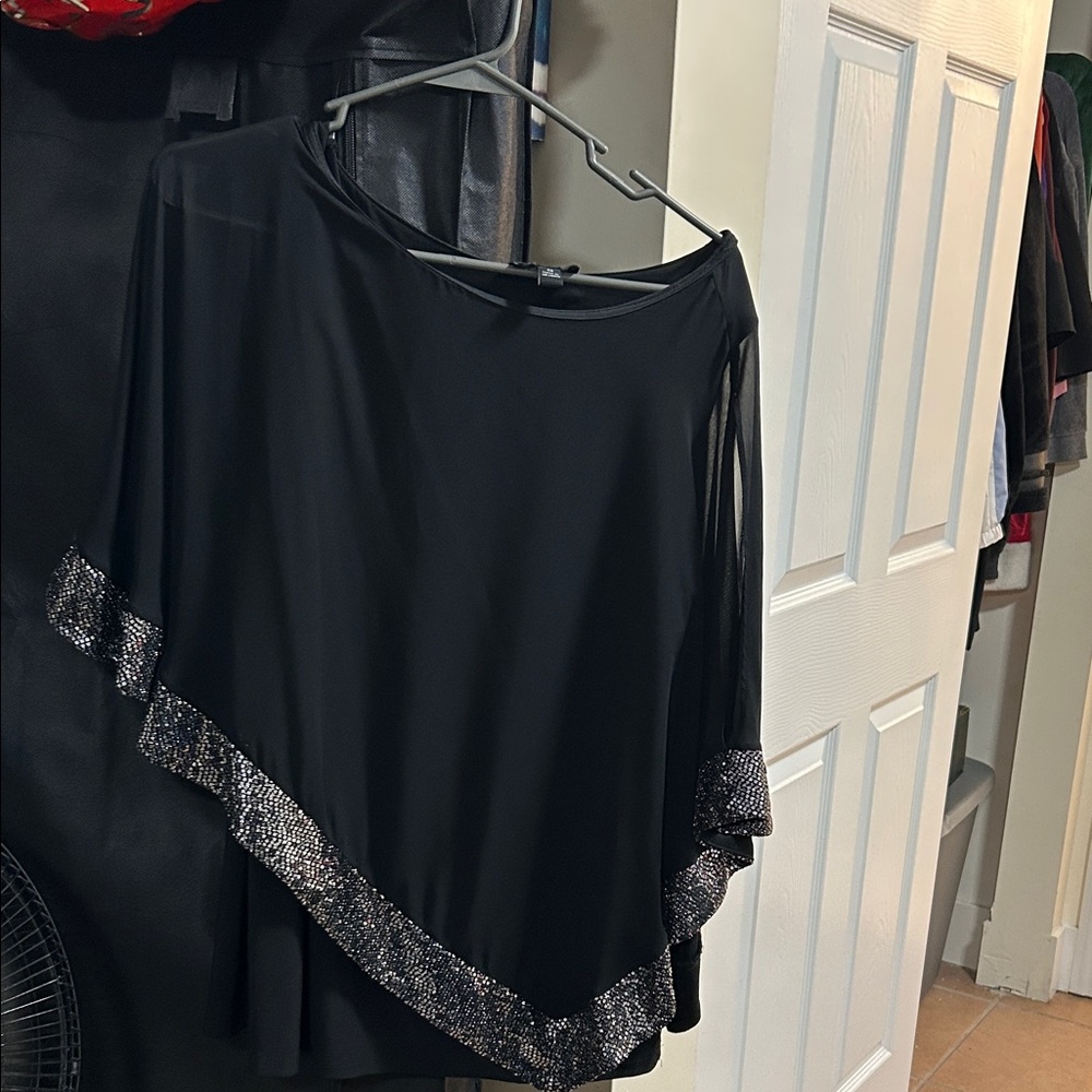 Elegant Black Women's Top with Silver Accents